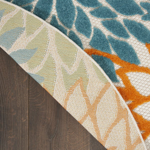 Homeroots 8' X 8' Turquoise Round Floral Non Skid Indoor Outdoor Area Rug  Polypropylene 479294