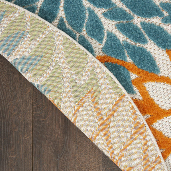 Homeroots 8' X 8' Turquoise Round Floral Non Skid Indoor Outdoor Area Rug  Polypropylene 479294