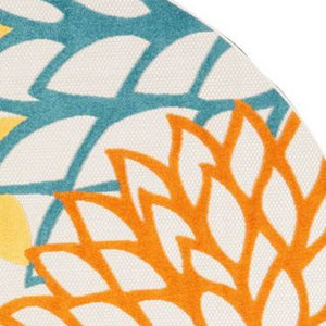 Homeroots 8' X 8' Turquoise Round Floral Non Skid Indoor Outdoor Area Rug  Polypropylene 479294