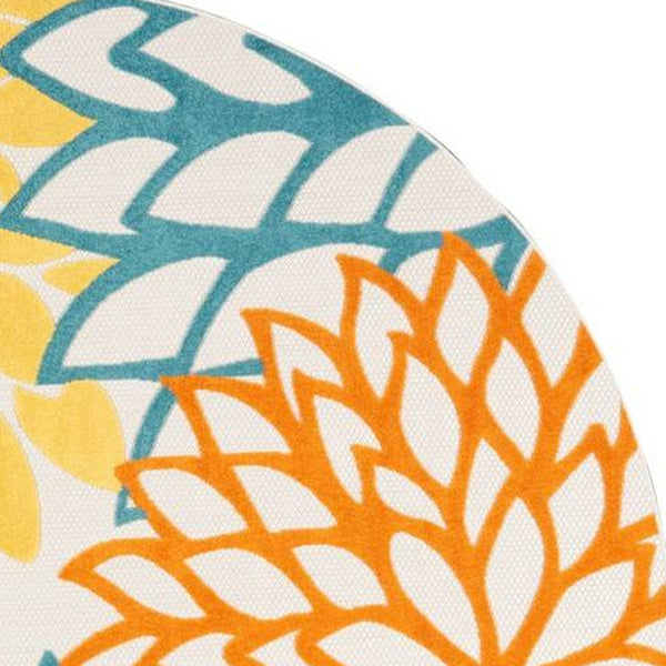 Homeroots 8' X 8' Turquoise Round Floral Non Skid Indoor Outdoor Area Rug  Polypropylene 479294