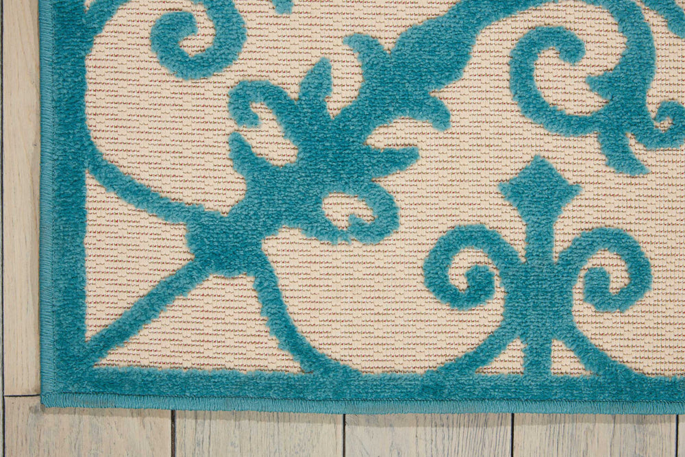 Homeroots 10' X 13' Aqua Damask Non Skid Indoor Outdoor Area Rug  Polypropylene 479297