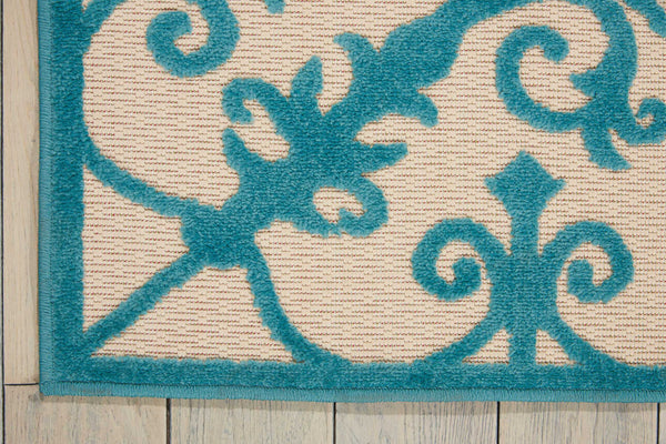Homeroots 10' X 13' Aqua Damask Non Skid Indoor Outdoor Area Rug  Polypropylene 479297