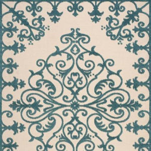 Homeroots 10' X 13' Aqua Damask Non Skid Indoor Outdoor Area Rug  Polypropylene 479297