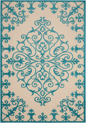 Homeroots 10' X 13' Aqua Damask Non Skid Indoor Outdoor Area Rug  Polypropylene 479297