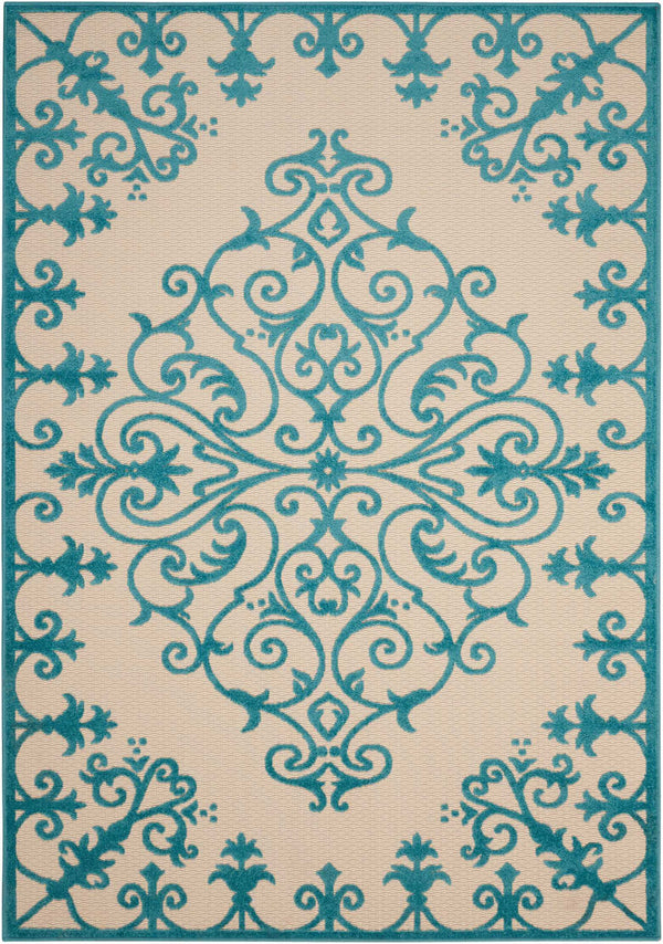 Homeroots 10' X 13' Aqua Damask Non Skid Indoor Outdoor Area Rug  Polypropylene 479297
