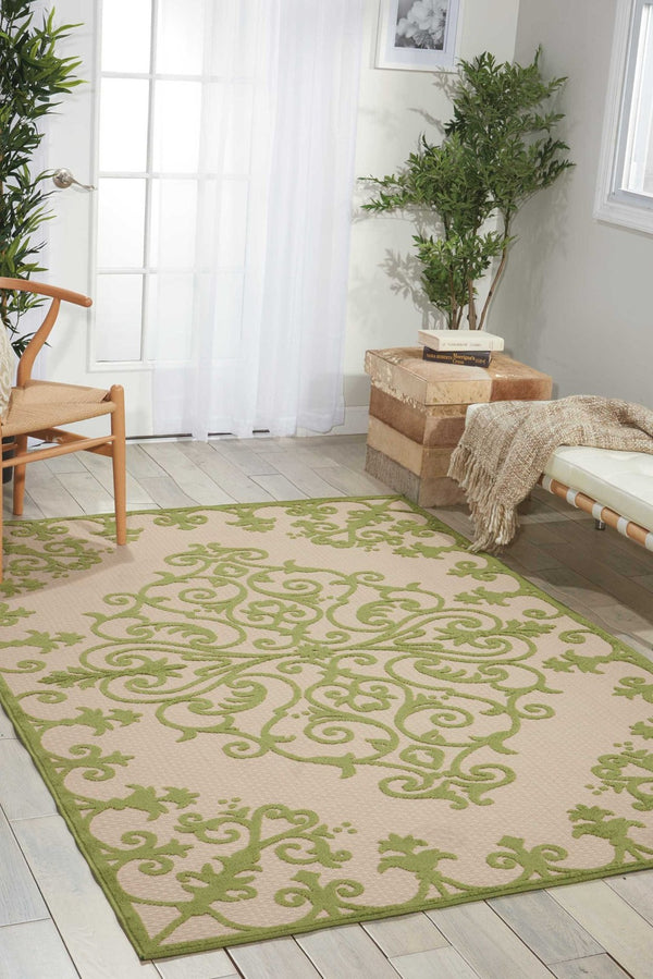 HomeRoots 10' Green Indoor Outdoor Area Rug - Durable, Stylish Damask Design for Versatile Living Spaces 479298