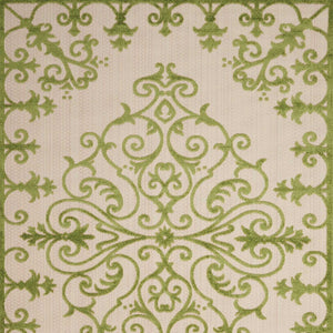 Homeroots 10' X 13' Green Damask Non Skid Indoor Outdoor Area Rug  Polypropylene 479298