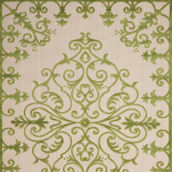 Homeroots 10' X 13' Green Damask Non Skid Indoor Outdoor Area Rug  Polypropylene 479298