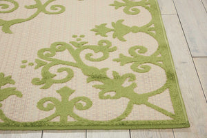HomeRoots 10' Green Indoor Outdoor Area Rug - Durable, Stylish Damask Design for Versatile Living Spaces 479298