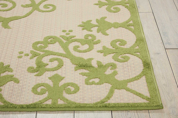 HomeRoots 10' Green Indoor Outdoor Area Rug - Durable, Stylish Damask Design for Versatile Living Spaces 479298