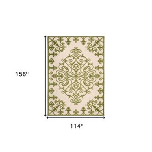 Homeroots 10' X 13' Green Damask Non Skid Indoor Outdoor Area Rug  Polypropylene 479298