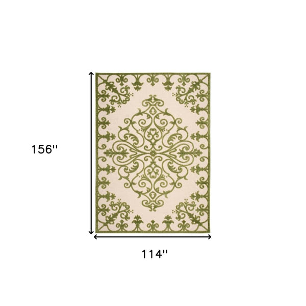 Homeroots 10' X 13' Green Damask Non Skid Indoor Outdoor Area Rug  Polypropylene 479298