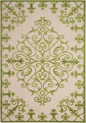 HomeRoots 10' Green Indoor Outdoor Area Rug - Durable, Stylish Damask Design for Versatile Living Spaces 479298