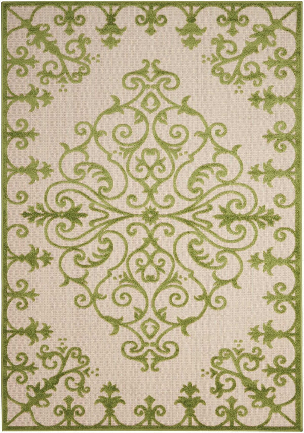 HomeRoots 10' Green Indoor Outdoor Area Rug - Durable, Stylish Damask Design for Versatile Living Spaces 479298