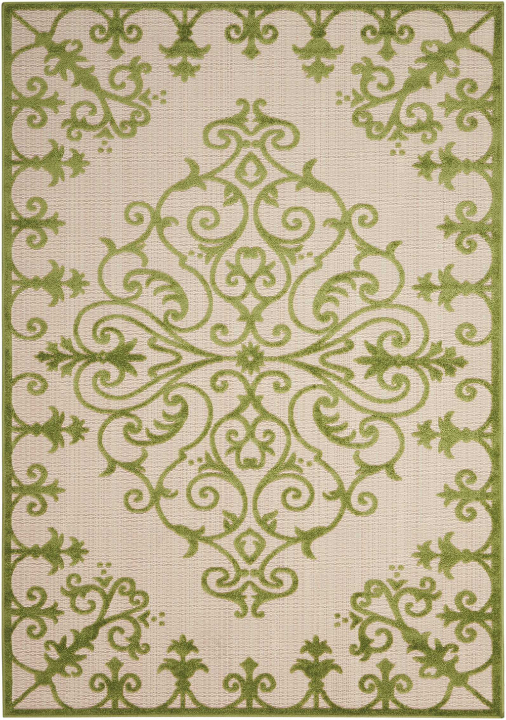 Homeroots 10' X 13' Green Damask Non Skid Indoor Outdoor Area Rug  Polypropylene 479298