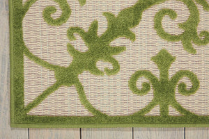 HomeRoots 10' Green Indoor Outdoor Area Rug - Durable, Stylish Damask Design for Versatile Living Spaces 479298