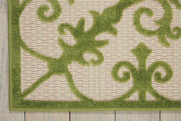 HomeRoots 10' Green Indoor Outdoor Area Rug - Durable, Stylish Damask Design for Versatile Living Spaces 479298