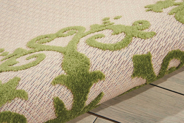 HomeRoots 10' Green Indoor Outdoor Area Rug - Durable, Stylish Damask Design for Versatile Living Spaces 479298