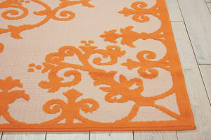 HomeRoots 10' Orange and Ivory Area Rug - Stylish Indoor/Outdoor Damask Design, Durable, Easy-Care, Versatile! 479300