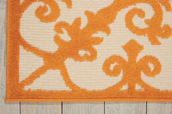 HomeRoots 10' Orange and Ivory Area Rug - Stylish Indoor/Outdoor Damask Design, Durable, Easy-Care, Versatile! 479300