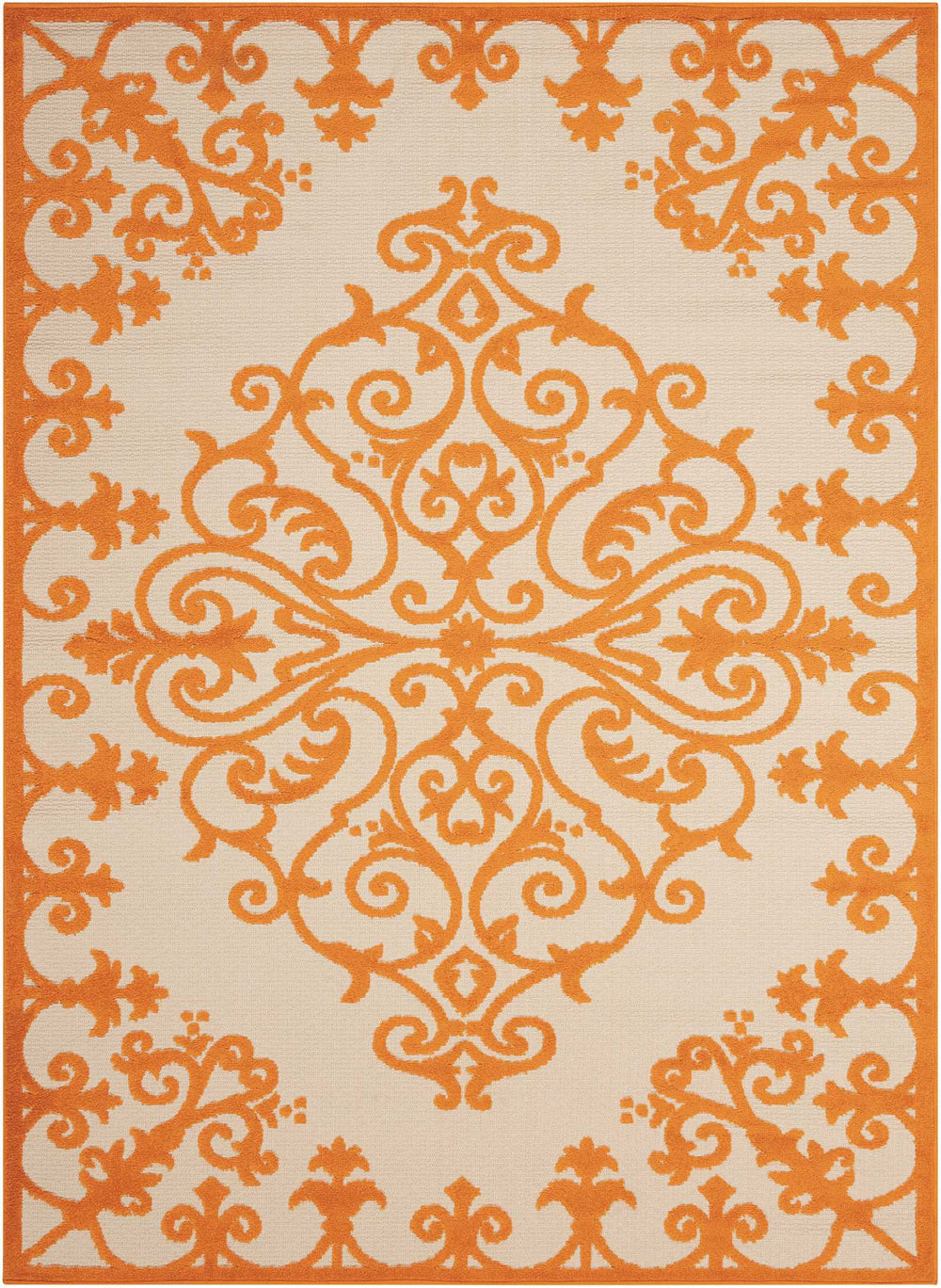 Homeroots 10' X 13' Orange Damask Non Skid Indoor Outdoor Area Rug  Polypropylene 479300
