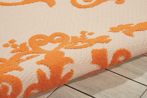 HomeRoots 10' Orange and Ivory Area Rug - Stylish Indoor/Outdoor Damask Design, Durable, Easy-Care, Versatile! 479300