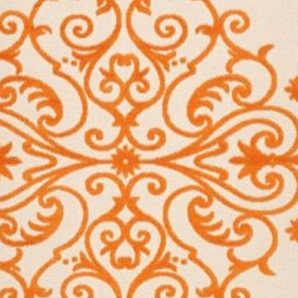 HomeRoots 10' Orange and Ivory Area Rug - Stylish Indoor/Outdoor Damask Design, Durable, Easy-Care, Versatile! 479300