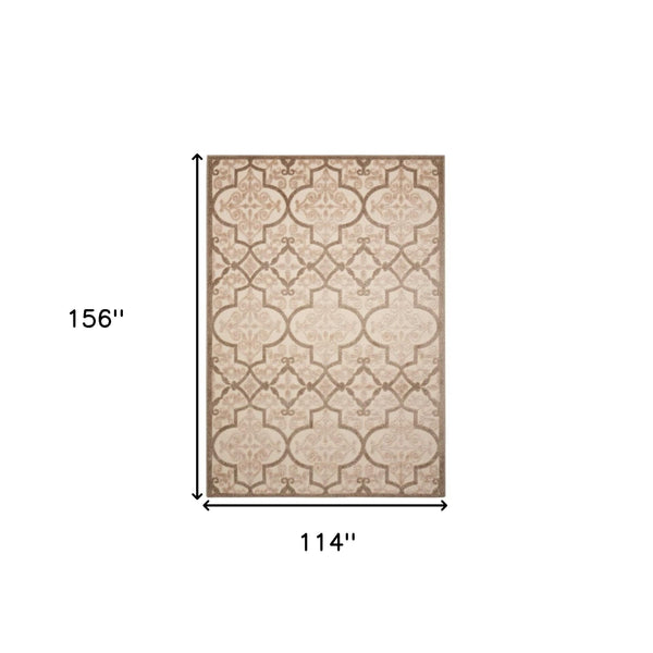 Homeroots 10' X 13' Cream Ikat Non Skid Indoor Outdoor Area Rug  Polypropylene 479302
