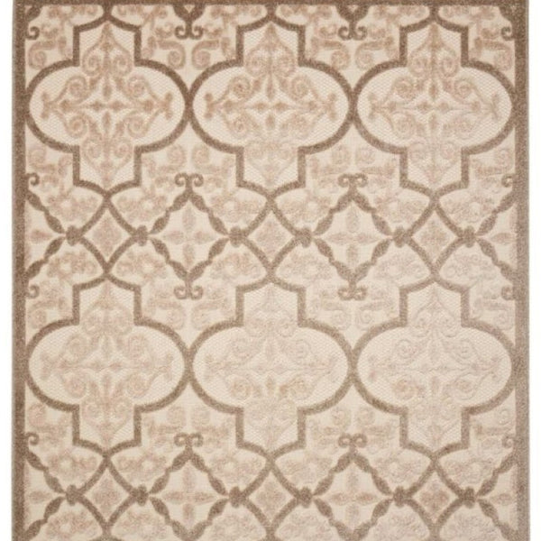Homeroots 10' X 13' Cream Ikat Non Skid Indoor Outdoor Area Rug  Polypropylene 479302