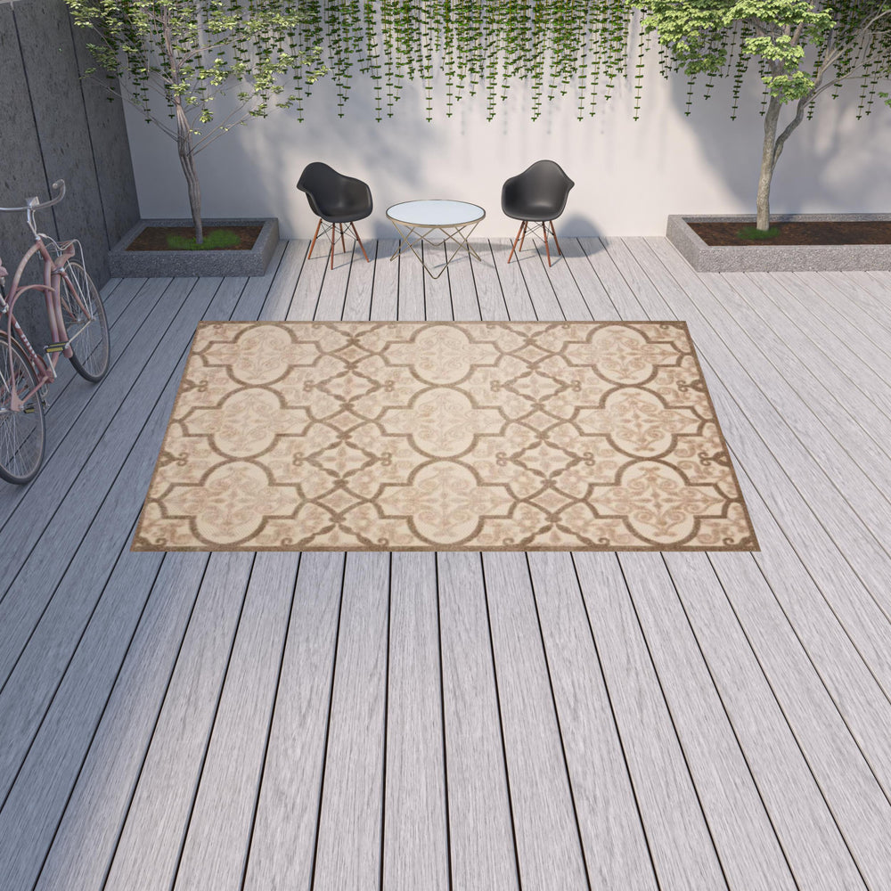 Homeroots 10' X 13' Cream Ikat Non Skid Indoor Outdoor Area Rug  Polypropylene 479302