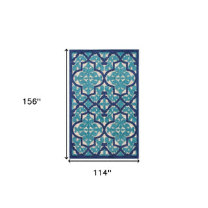 Homeroots 10' X 13' Navy Ikat Non Skid Indoor Outdoor Area Rug  Polypropylene 479303