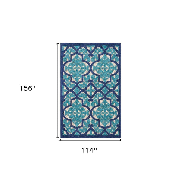 Homeroots 10' X 13' Navy Ikat Non Skid Indoor Outdoor Area Rug  Polypropylene 479303