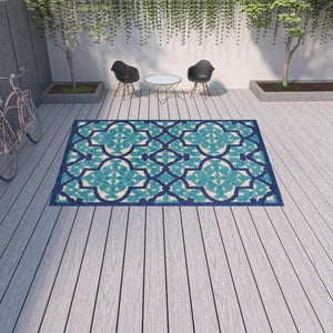 Homeroots 10' X 13' Navy Ikat Non Skid Indoor Outdoor Area Rug  Polypropylene 479303
