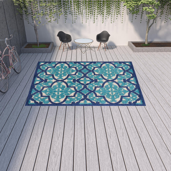 Homeroots 10' X 13' Navy Ikat Non Skid Indoor Outdoor Area Rug  Polypropylene 479303