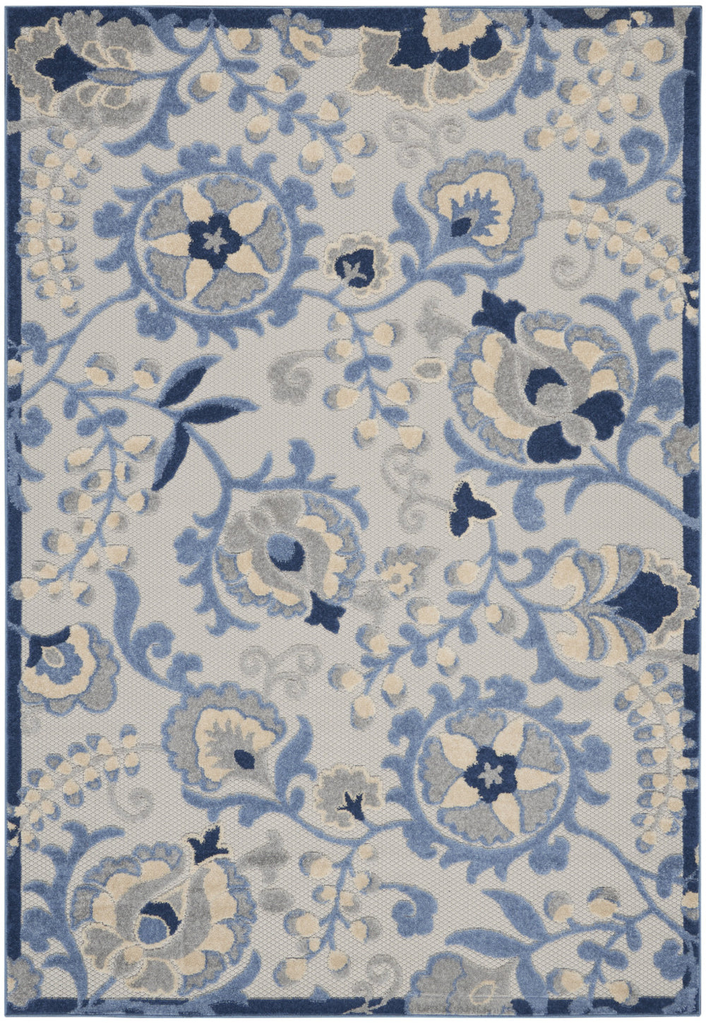 Homeroots 5' X 7' Blue And Grey Toile Non Skid Indoor Outdoor Area Rug  Polypropylene 479317