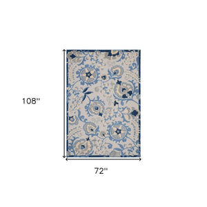 Homeroots 6' X 9' Blue And Grey Toile Non Skid Indoor Outdoor Area Rug  Polypropylene 479318
