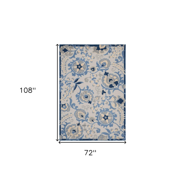 Homeroots 6' X 9' Blue And Grey Toile Non Skid Indoor Outdoor Area Rug  Polypropylene 479318