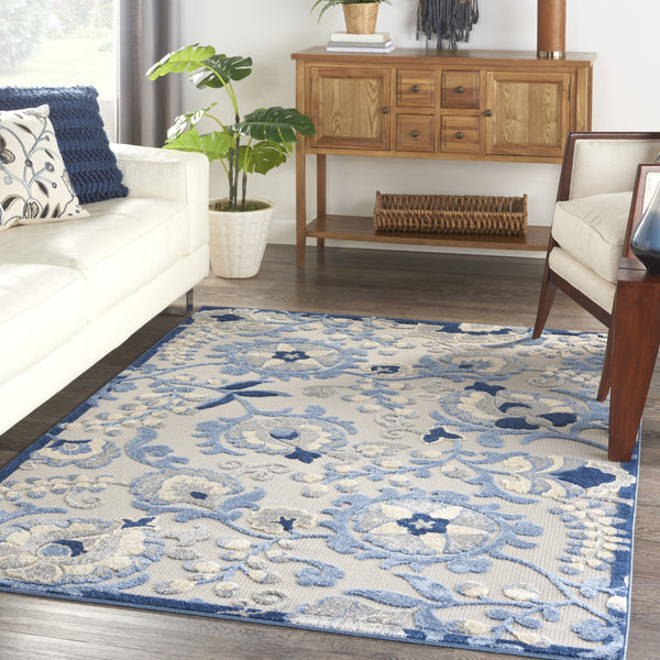 Homeroots 6' X 9' Blue And Grey Toile Non Skid Indoor Outdoor Area Rug  Polypropylene 479318