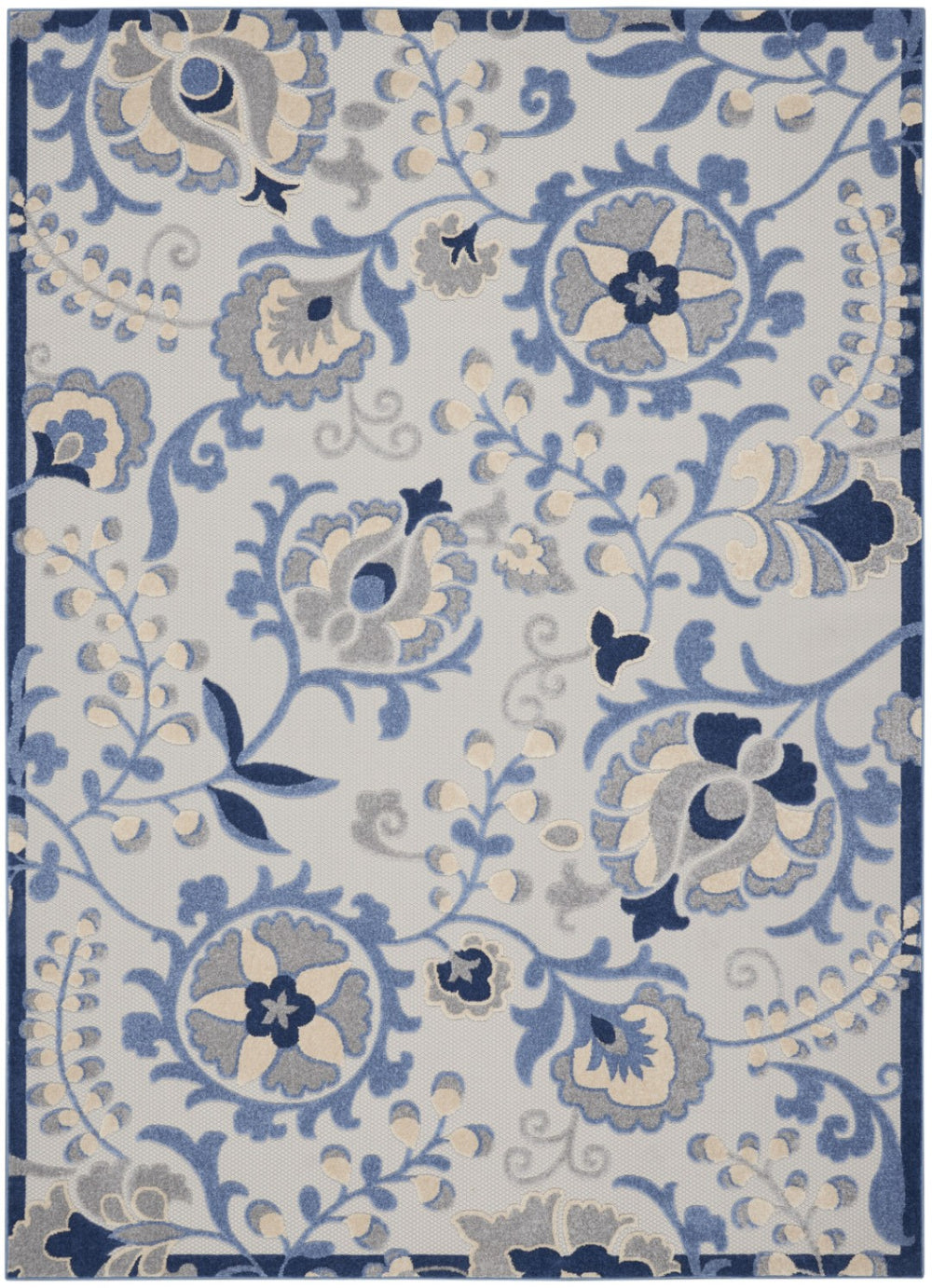 HomeRoots 9' Blue and Gray Transitional Floral Area Rug - Durable Indoor/Outdoor Design for High-Traffic Spaces 479319