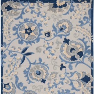 Homeroots 9' X 12' Blue And Grey Toile Non Skid Indoor Outdoor Area Rug  Polypropylene 479319