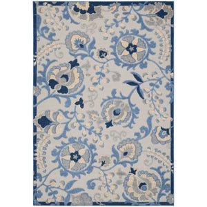 Homeroots 9' X 12' Blue And Grey Toile Non Skid Indoor Outdoor Area Rug  Polypropylene 479319