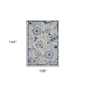 Homeroots 9' X 12' Blue And Grey Toile Non Skid Indoor Outdoor Area Rug  Polypropylene 479319