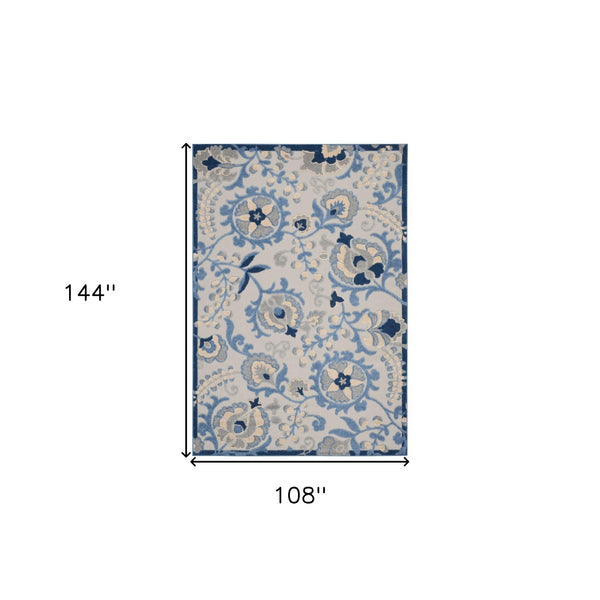 Homeroots 9' X 12' Blue And Grey Toile Non Skid Indoor Outdoor Area Rug  Polypropylene 479319