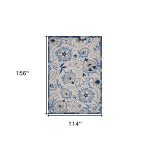 Homeroots 10' X 13' Blue And Grey Toile Non Skid Indoor Outdoor Area Rug  Polypropylene 479320