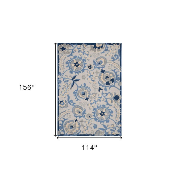 Homeroots 10' X 13' Blue And Grey Toile Non Skid Indoor Outdoor Area Rug  Polypropylene 479320