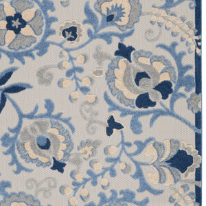 Homeroots 10' X 13' Blue And Grey Toile Non Skid Indoor Outdoor Area Rug  Polypropylene 479320