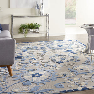 Homeroots 10' X 13' Blue And Grey Toile Non Skid Indoor Outdoor Area Rug  Polypropylene 479320