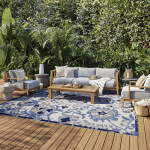 HomeRoots 10' Blue and Gray Indoor Outdoor Area Rug – Durable, Easy-Clean, Stylish for High-Traffic Spaces 479320