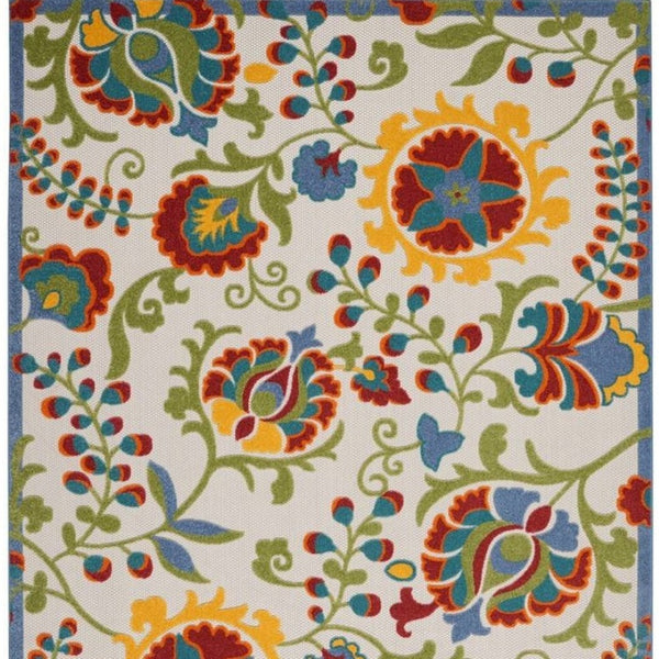 HomeRoots 10' Green and Ivory Indoor Outdoor Area Rug - Durable, Low-Maintenance Design for High-Traffic Spaces 479328