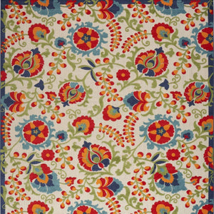 HomeRoots 9' X 12' Blue and Beige Transitional Floral Indoor/Outdoor Area Rug - Durable, Easy Care, Stylish Design 479329